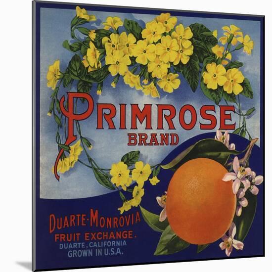 Primrose Brand - Duarte, California - Citrus Crate Label-Lantern Press-Mounted Art Print