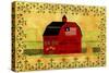 Primtive American Red Folk Art Barn-Cheryl Bartley-Stretched Canvas