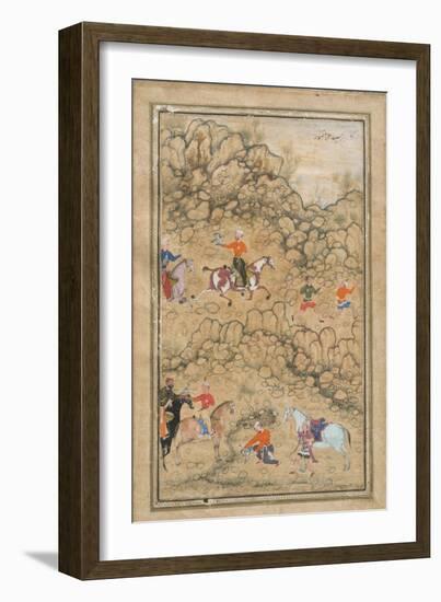 Prince Akbar and Noblemen Hawking-null-Framed Art Print