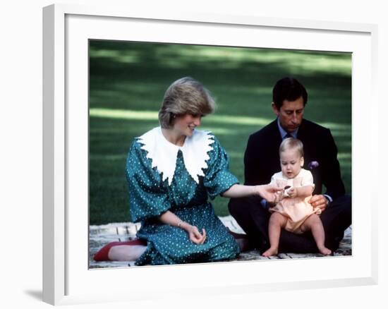 Prince and Princess of Wales with William in New Zealand, April 1983-null-Framed Photographic Print