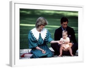 Prince and Princess of Wales with William in New Zealand, April 1983-null-Framed Photographic Print