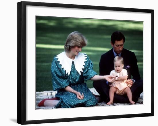 Prince and Princess of Wales with William in New Zealand, April 1983-null-Framed Photographic Print