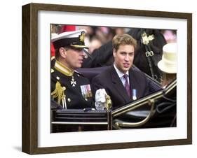 Prince Andrew and Prince William ride down the Mall towards St Paul's, 2002-null-Framed Photographic Print