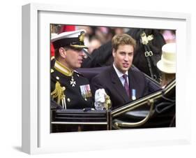 Prince Andrew and Prince William ride down the Mall towards St Paul's, 2002-null-Framed Photographic Print