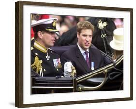 Prince Andrew and Prince William ride down the Mall towards St Paul's, 2002-null-Framed Photographic Print