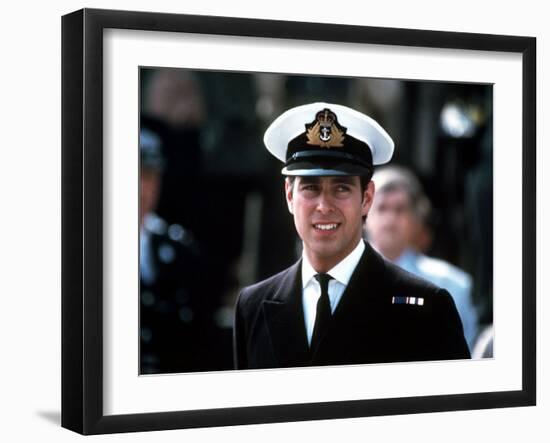 Prince Andrew in Naval Uniform Returns from Falklands 1982 at Portsmouth Docks on Hms Invincible-null-Framed Photographic Print