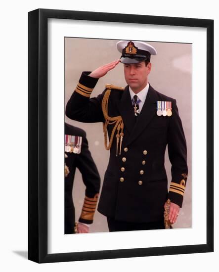 Prince Andrew Inspects Sea Scouts at Trafalgar Square During the Annual Trafalgar Day Service-null-Framed Photographic Print