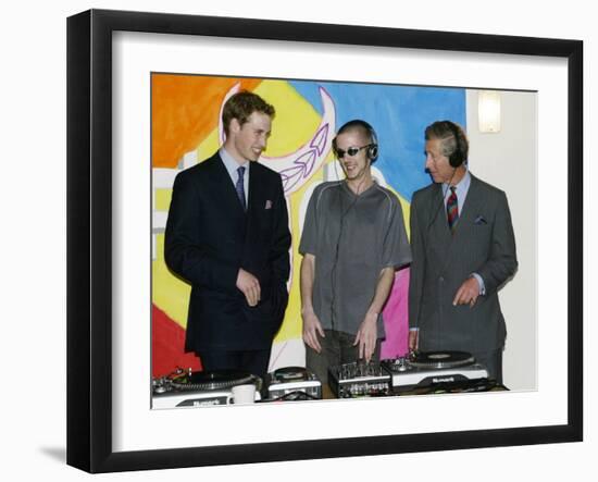 Prince Charles and Prince William visiting Newport in Wales where theu visited the homeless at the -null-Framed Photographic Print