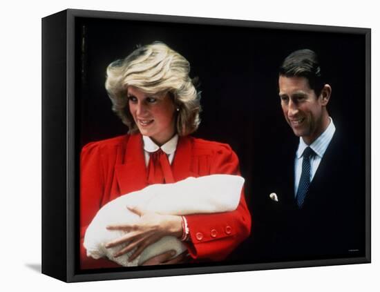 Prince Charles and Princess Diana Leaving Hospital After the Birth of Prince Harry September 1984-null-Framed Stretched Canvas