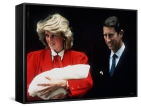 Prince Charles and Princess Diana Leaving Hospital After the Birth of Prince Harry September 1984-null-Framed Stretched Canvas