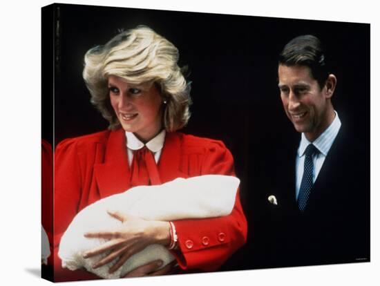 Prince Charles and Princess Diana Leaving Hospital After the Birth of Prince Harry September 1984-null-Stretched Canvas