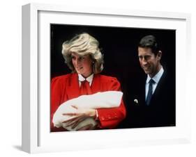 Prince Charles and Princess Diana Leaving Hospital After the Birth of Prince Harry September 1984-null-Framed Photographic Print