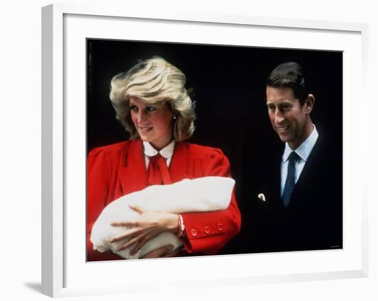 Prince Charles and Princess Diana Leaving Hospital After the Birth of Prince Harry September 1984-null-Framed Photographic Print