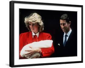 Prince Charles and Princess Diana Leaving Hospital After the Birth of Prince Harry September 1984-null-Framed Photographic Print