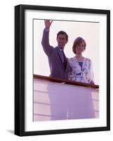 Prince Charles and Princess Diana Standing Together on Board Ship to Start Their Honeymoon-null-Framed Photographic Print