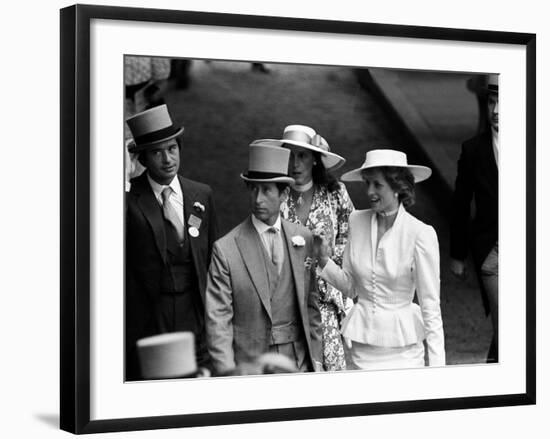 Prince Charles and Princess Diana with Oliver Hoare and Wife Diane at Royal Horserace Meeting-null-Framed Photographic Print