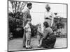 Prince Charles and Princess Diana with Prince William and Prince Harry, meet the headmistress as Ha-null-Mounted Photographic Print