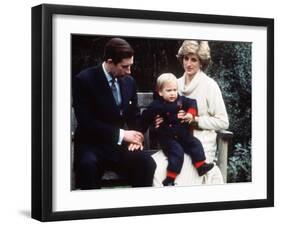 Prince Charles and Princess Diana with Prince William at Kensington Palace-null-Framed Photographic Print