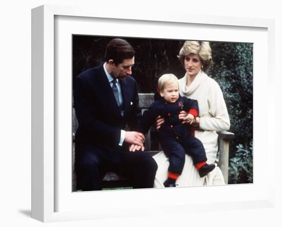 Prince Charles and Princess Diana with Prince William at Kensington Palace-null-Framed Photographic Print