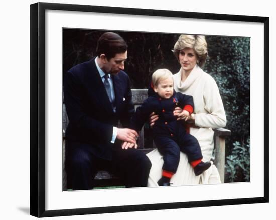 Prince Charles and Princess Diana with Prince William at Kensington Palace-null-Framed Photographic Print