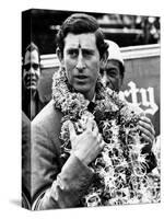 Prince Charles in India Wears Garland Around Neck c.1978-null-Stretched Canvas