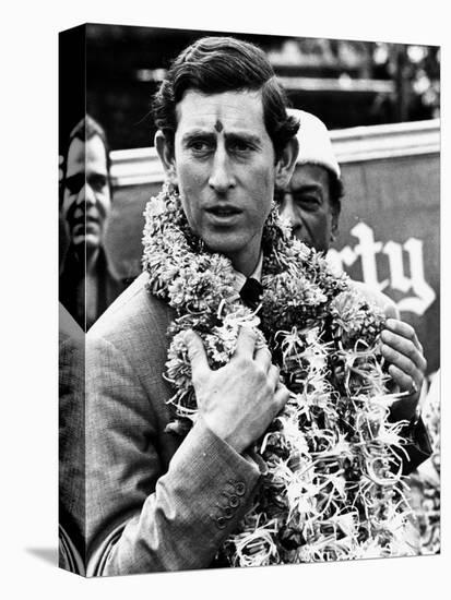 Prince Charles in India Wears Garland Around Neck c.1978-null-Stretched Canvas