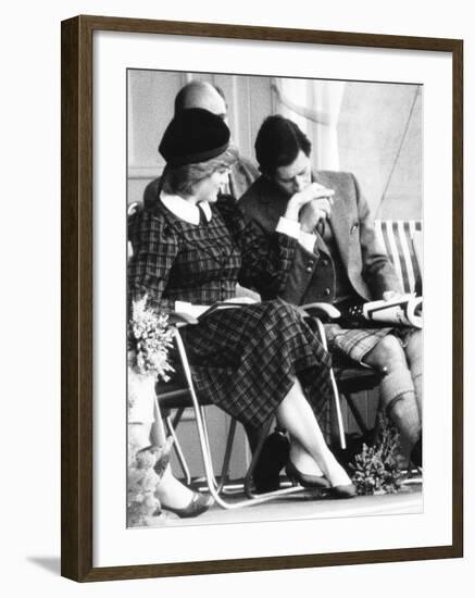 Prince Charles Kisses Hand of Princess Diana During the Braemar Games Near Balmoral Castle Scotland-null-Framed Photographic Print