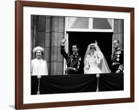 Prince Charles, Lady Diana, Queen Elizabeth II,Prince Philip on Balcony at Buckingham Palace-null-Framed Photographic Print