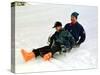 Prince Charles on a Sledge with Prince Harry While on Holiday in Klosters Switzerland January 1997-null-Stretched Canvas