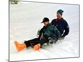 Prince Charles on a Sledge with Prince Harry While on Holiday in Klosters Switzerland January 1997-null-Mounted Photographic Print