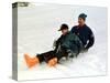 Prince Charles on a Sledge with Prince Harry While on Holiday in Klosters Switzerland January 1997-null-Stretched Canvas