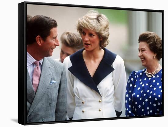 Prince Charles, Princess Diana and Queen Elizabeth Outside Clarence House For Queen's 87th Birthday-null-Framed Stretched Canvas