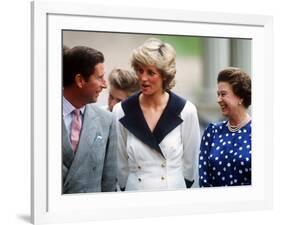 Prince Charles, Princess Diana and Queen Elizabeth Outside Clarence House For Queen's 87th Birthday-null-Framed Photographic Print