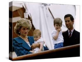 Prince Charles stands holding sons Prince William and Prince Harry with Princess Diana, Circa 1985-null-Stretched Canvas
