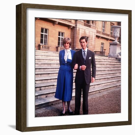 Prince Charles with His Fiancee Lady Diana Spencer After Announcing Their Engagement February 1981-null-Framed Photographic Print