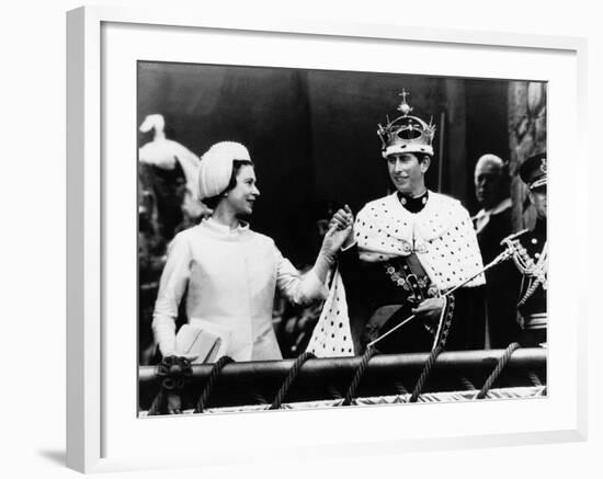 Prince Charles with His Mother Queen Elizabeth II at His Investiture at Caernarvon Castle-null-Framed Photographic Print