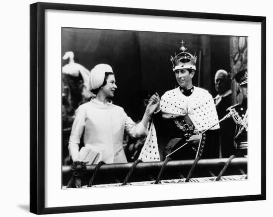 Prince Charles with His Mother Queen Elizabeth II at His Investiture at Caernarvon Castle-null-Framed Photographic Print