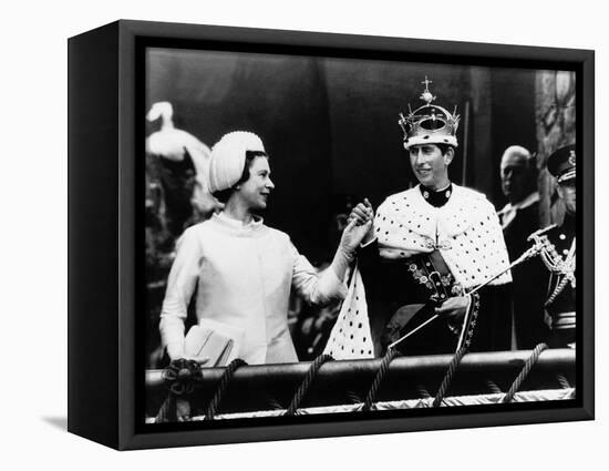 Prince Charles with His Mother Queen Elizabeth II at His Investiture at Caernarvon Castle-null-Framed Stretched Canvas