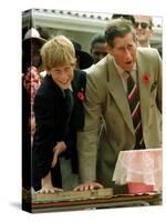 Prince Charles with Son Prince Harry Leaving Hand Prints in Concrete During Tour in South Africa-null-Stretched Canvas