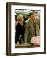 Prince Charles with Son Prince Harry Leaving Hand Prints in Concrete During Tour in South Africa-null-Framed Photographic Print