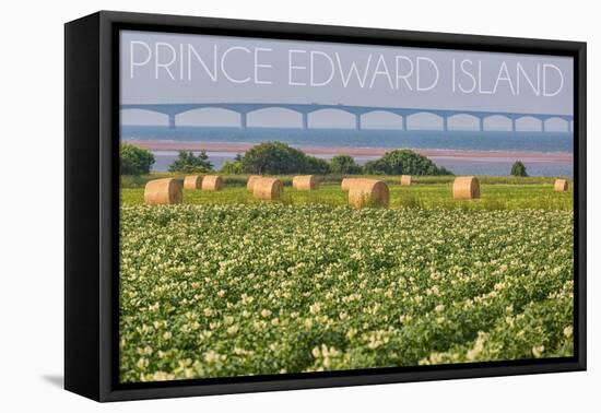 Prince Edward Island - Confederation Bridge and Hay Bales-Lantern Press-Framed Stretched Canvas