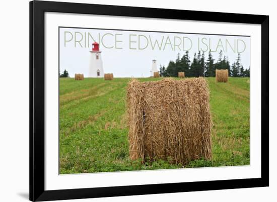 Prince Edward Island - Lighthouse and Farm-Lantern Press-Framed Premium Giclee Print