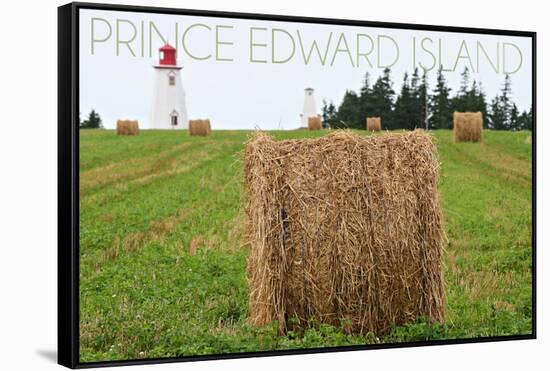 Prince Edward Island - Lighthouse and Farm-Lantern Press-Framed Stretched Canvas