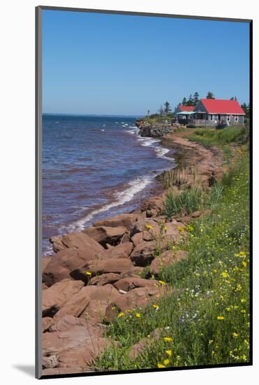 Prince Edward Island, Prim Point Shore and Waves with Red Roof House in Summer with Wildflowers-Bill Bachmann-Mounted Photographic Print