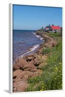 Prince Edward Island, Prim Point Shore and Waves with Red Roof House in Summer with Wildflowers-Bill Bachmann-Framed Photographic Print