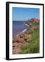 Prince Edward Island, Prim Point Shore and Waves with Red Roof House in Summer with Wildflowers-Bill Bachmann-Framed Photographic Print