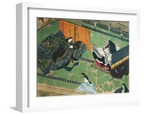 Prince Genji Visiting His Wife, Illustration for Tale of Genji, Japanese Novel-Murasaki Shikibu-Framed Giclee Print