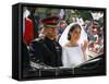 Prince Harry and Meghan Markle in the carriage after their wedding-Associated Newspapers-Framed Stretched Canvas