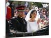 Prince Harry and Meghan Markle in the carriage after their wedding-Associated Newspapers-Mounted Photo