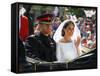 Prince Harry and Meghan Markle in the carriage after their wedding-Associated Newspapers-Framed Stretched Canvas